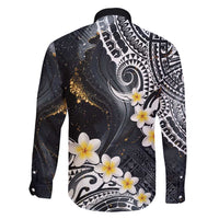 Polynesian Tribal Tattoo Family Matching Puletasi and Hawaiian Shirt Plumeria Black Gold Marble Pattern LT9 - Polynesian Pride