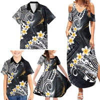 Polynesian Tribal Tattoo Family Matching Summer Maxi Dress and Hawaiian Shirt Plumeria Black Gold Marble Pattern LT9 - Polynesian Pride