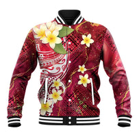 Polynesian Tribal Tattoo Baseball Jacket Plumeria Blood Red and Gold Marble Pattern