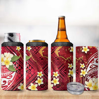 Polynesian Tribal Tattoo 4 in 1 Can Cooler Tumbler Plumeria Blood Red and Gold Marble Pattern LT9 - Polynesian Pride