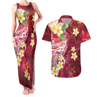 Polynesian Tribal Tattoo Couples Matching Tank Maxi Dress and Hawaiian Shirt Plumeria Blood Red and Gold Marble Pattern LT9 Red - Polynesian Pride