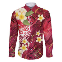 Polynesian Tribal Tattoo Family Matching Mermaid Dress and Hawaiian Shirt Plumeria Blood Red and Gold Marble Pattern LT9 Dad's Shirt - Long Sleeve Red - Polynesian Pride