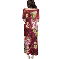Polynesian Tribal Tattoo Family Matching Puletasi and Hawaiian Shirt Plumeria Blood Red and Gold Marble Pattern LT9 - Polynesian Pride