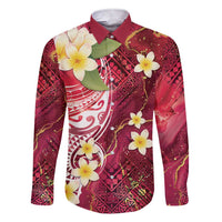 Polynesian Tribal Tattoo Family Matching Short Sleeve Bodycon Dress and Hawaiian Shirt Plumeria Blood Red and Gold Marble Pattern LT9 Dad's Shirt - Long Sleeve Red - Polynesian Pride