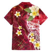 Polynesian Tribal Tattoo Hawaiian Shirt Plumeria Blood Red and Gold Marble Pattern