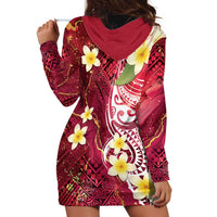 Polynesian Tribal Tattoo Hoodie Dress Plumeria Blood Red and Gold Marble Pattern LT9 - Polynesian Pride