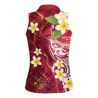 Polynesian Tribal Tattoo Women Sleeveless Polo Shirt Plumeria Blood Red and Gold Marble Pattern LT9 - Polynesian Pride