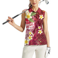 Polynesian Tribal Tattoo Women Sleeveless Polo Shirt Plumeria Blood Red and Gold Marble Pattern LT9 - Polynesian Pride