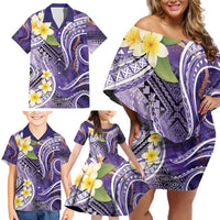 Polynesian Tribal Tattoo Family Matching Off Shoulder Short Dress and Hawaiian Shirt Plumeria Purple Marble Pattern LT9 - Polynesian Pride