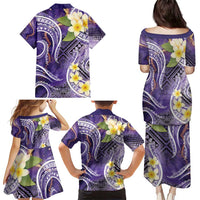 Polynesian Tribal Tattoo Family Matching Puletasi and Hawaiian Shirt Plumeria Purple Marble Pattern LT9 - Polynesian Pride