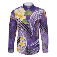 Polynesian Tribal Tattoo Family Matching Summer Maxi Dress and Hawaiian Shirt Plumeria Purple Marble Pattern LT9 Dad's Shirt - Long Sleeve Purple - Polynesian Pride