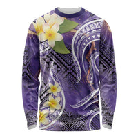 Polynesian Tribal Tattoo Long Sleeve Shirt Plumeria Purple Marble Pattern