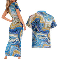 Polynesian Tribal Tattoo Couples Matching Short Sleeve Bodycon Dress and Hawaiian Shirt Swirling Ocean Marble Pattern LT9 - Polynesian Pride