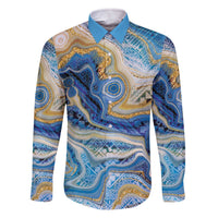 Polynesian Tribal Tattoo Family Matching Off The Shoulder Long Sleeve Dress and Hawaiian Shirt Swirling Ocean Marble Pattern LT9 - Polynesian Pride