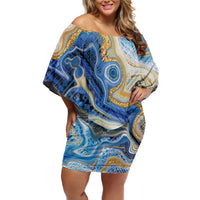 Polynesian Tribal Tattoo Family Matching Off Shoulder Short Dress and Hawaiian Shirt Swirling Ocean Marble Pattern LT9 Mom's Dress Ocean - Polynesian Pride