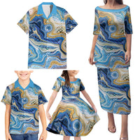 Polynesian Tribal Tattoo Family Matching Puletasi and Hawaiian Shirt Swirling Ocean Marble Pattern LT9 - Polynesian Pride