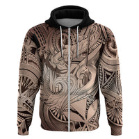 Personalised Aloha King Kamehameha Spirits Zip Hoodie Beige Special LT9 Zip Hoodie Beige - Polynesian Pride