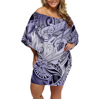 Personalised Aloha King Kamehameha Spirits Family Matching Off Shoulder Short Dress and Hawaiian Shirt Violet Special LT9 Mom's Dress Violet - Polynesian Pride