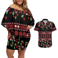 Fiji Masi Bula Tagimoucia Flowers Couples Matching Off Shoulder Short Dress and Hawaiian Shirt LT9 Red - Polynesian Pride