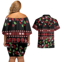 Fiji Masi Bula Tagimoucia Flowers Couples Matching Off Shoulder Short Dress and Hawaiian Shirt LT9 - Polynesian Pride