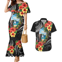Hafa Adai Guam Couples Matching Mermaid Dress and Hawaiian Shirt Guahan Seal Chamorro Stones Tribal LT9 Black - Polynesian Pride