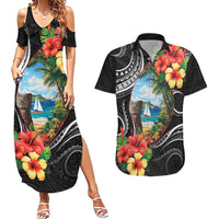 Hafa Adai Guam Couples Matching Summer Maxi Dress and Hawaiian Shirt Guahan Seal Chamorro Stones Tribal LT9 Black - Polynesian Pride