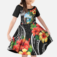 Hafa Adai Guam Family Matching Mermaid Dress and Hawaiian Shirt Guahan Seal Chamorro Stones Tribal LT9 Daughter's Dress Black - Polynesian Pride