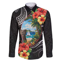 Hafa Adai Guam Family Matching Mermaid Dress and Hawaiian Shirt Guahan Seal Chamorro Stones Tribal LT9 Dad's Shirt - Long Sleeve Black - Polynesian Pride