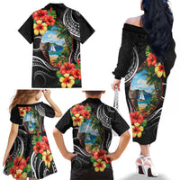 Hafa Adai Guam Family Matching Off The Shoulder Long Sleeve Dress and Hawaiian Shirt Guahan Seal Chamorro Stones Tribal LT9 - Polynesian Pride