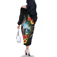 Hafa Adai Guam Family Matching Off The Shoulder Long Sleeve Dress and Hawaiian Shirt Guahan Seal Chamorro Stones Tribal LT9 - Polynesian Pride