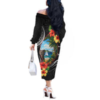 Hafa Adai Guam Off The Shoulder Long Sleeve Dress Guahan Seal Chamorro Stones Tribal LT9 - Polynesian Pride
