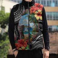 Hafa Adai Guam Sleeveless Puffer Jacket Guahan Seal Chamorro Stones Tribal - Polynesian Pride