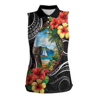 Hafa Adai Guam Women Sleeveless Polo Shirt Guahan Seal Chamorro Stones Tribal LT9 Female Black - Polynesian Pride