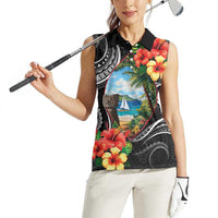 Hafa Adai Guam Women Sleeveless Polo Shirt Guahan Seal Chamorro Stones Tribal LT9 - Polynesian Pride