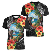Hafa Adai Guam Women V-Neck T-Shirt Guahan Seal Chamorro Stones Tribal LT9 - Polynesian Pride