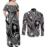 Hafa Adai Guam Inspired Tattoo Couples Matching Off Shoulder Maxi Dress and Long Sleeve Button Shirt