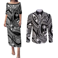 Hafa Adai Guam Inspired Tattoo Couples Matching Puletasi and Long Sleeve Button Shirt