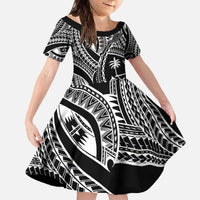 Hafa Adai Guam Inspired Tattoo Family Matching Off The Shoulder Long Sleeve Dress and Hawaiian Shirt LT9 Daughter's Dress Black - Polynesian Pride