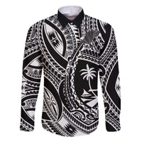 Hafa Adai Guam Inspired Tattoo Family Matching Off The Shoulder Long Sleeve Dress and Hawaiian Shirt LT9 Dad's Shirt - Long Sleeve Black - Polynesian Pride