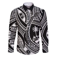 Hafa Adai Guam Inspired Tattoo Family Matching Puletasi and Hawaiian Shirt LT9 Dad's Shirt - Long Sleeve Black - Polynesian Pride