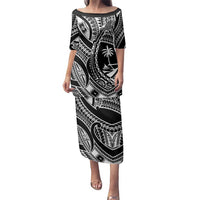 Hafa Adai Guam Inspired Tattoo Family Matching Puletasi and Hawaiian Shirt LT9 Mom's Dress Black - Polynesian Pride