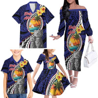 Hafa Adai Guam Seal Latte Stones Artwork Family Matching Off The Shoulder Long Sleeve Dress and Hawaiian Shirt LT9 - Polynesian Pride