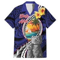 Hafa Adai Guam Seal Latte Stones Artwork Family Matching Off The Shoulder Long Sleeve Dress and Hawaiian Shirt LT9 Dad's Shirt - Short Sleeve Blue - Polynesian Pride