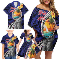 Hafa Adai Guam Seal Latte Stones Artwork Family Matching Off Shoulder Short Dress and Hawaiian Shirt LT9 - Polynesian Pride