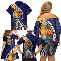 Hafa Adai Guam Seal Latte Stones Artwork Family Matching Off Shoulder Short Dress and Hawaiian Shirt LT9 - Polynesian Pride