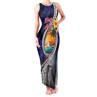 Hafa Adai Guam Seal Latte Stones Artwork Family Matching Tank Maxi Dress and Hawaiian Shirt LT9 Mom's Dress Blue - Polynesian Pride