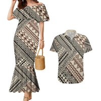 Niho Taniwha Kowhaiwhai Couples Matching Mermaid Dress and Hawaiian Shirt LT9 Beige - Polynesian Pride