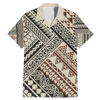 Niho Taniwha Kowhaiwhai Family Matching Mermaid Dress and Hawaiian Shirt LT9 Dad's Shirt - Short Sleeve Beige - Polynesian Pride