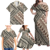 Niho Taniwha Kowhaiwhai Family Matching Off Shoulder Maxi Dress and Hawaiian Shirt LT9 - Polynesian Pride