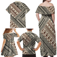 Niho Taniwha Kowhaiwhai Family Matching Off Shoulder Maxi Dress and Hawaiian Shirt LT9 - Polynesian Pride